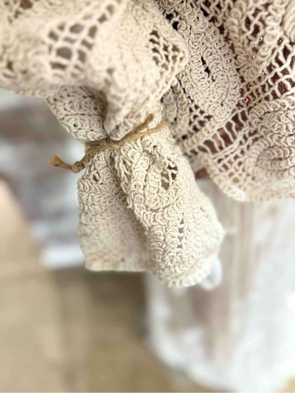 Cream Crochet Openwork Sweater Top - Picture 4 of 13